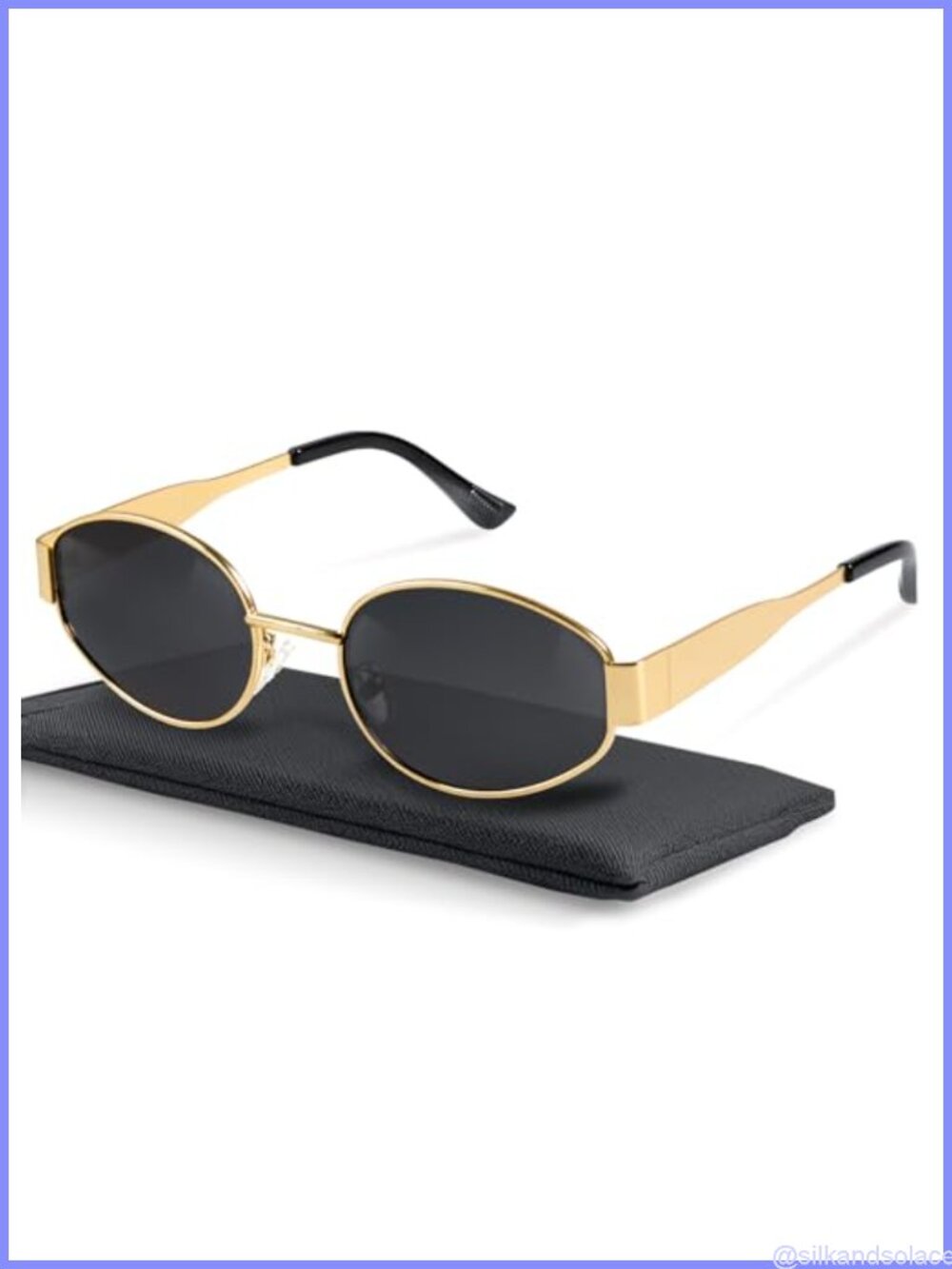Retro Polarized Oval Sunglasses UV400 Metal Frames Soft Case